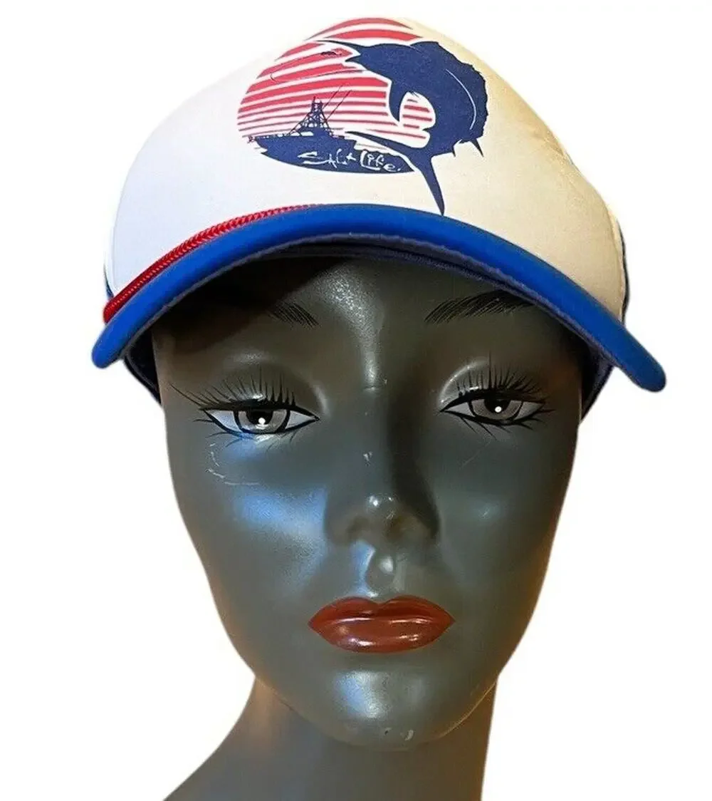 Salt Life Youth Boys Sailfish Snapback Trucker Hat Cap Adjustable Red White Blue